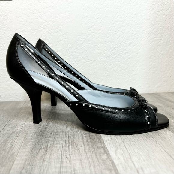 Vintage Y2k Peep Toe Bow Coquette Leather Heels Etienne Aigner Womens Size 10 - Picture 2 of 8